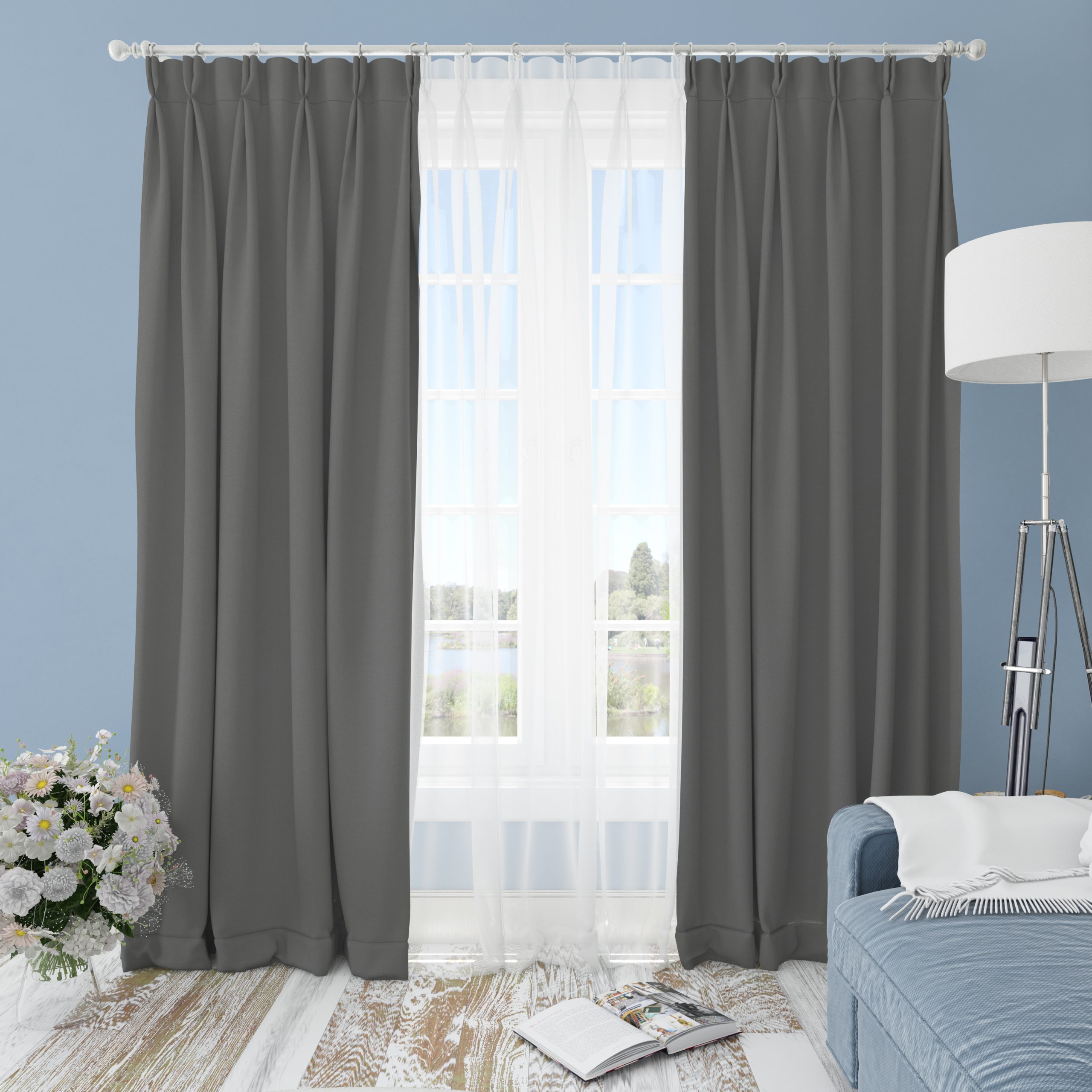 Ptextil - Готова завеса Блекаут Тъмно сиво, С перделък Готова завеса Блекаут Тъмно сиво, С перделък