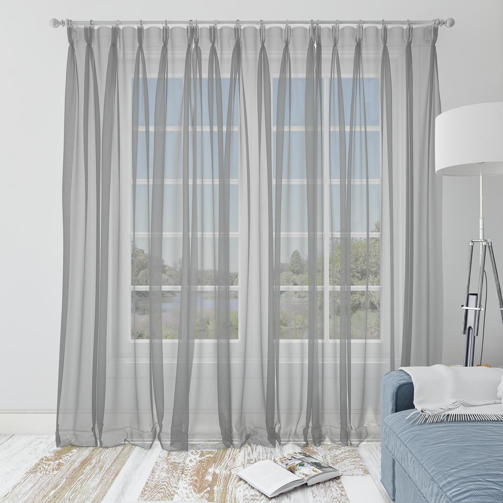 Ptextil - Тънко перде сив фин воал, с перделък Тънко перде сив фин воал, с перделък