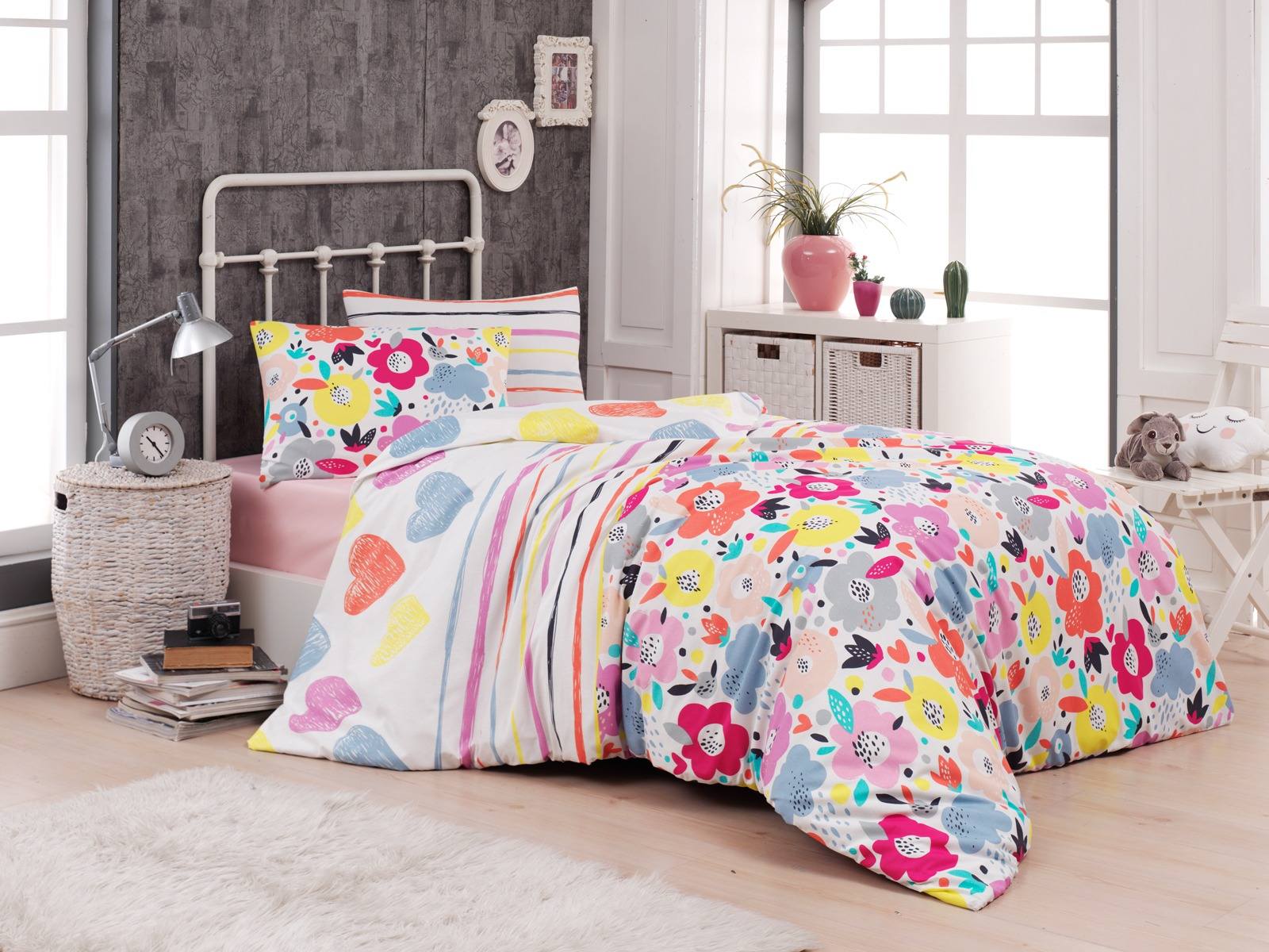 Ptextil - Спален комплект "Шарени цветя" Ранфорс, 100% памук Спален комплект Ранфорс