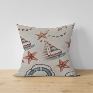 жакардова декоративна калъфка за възглавница с кораби и морски мотиви, жакард, 45x45 см