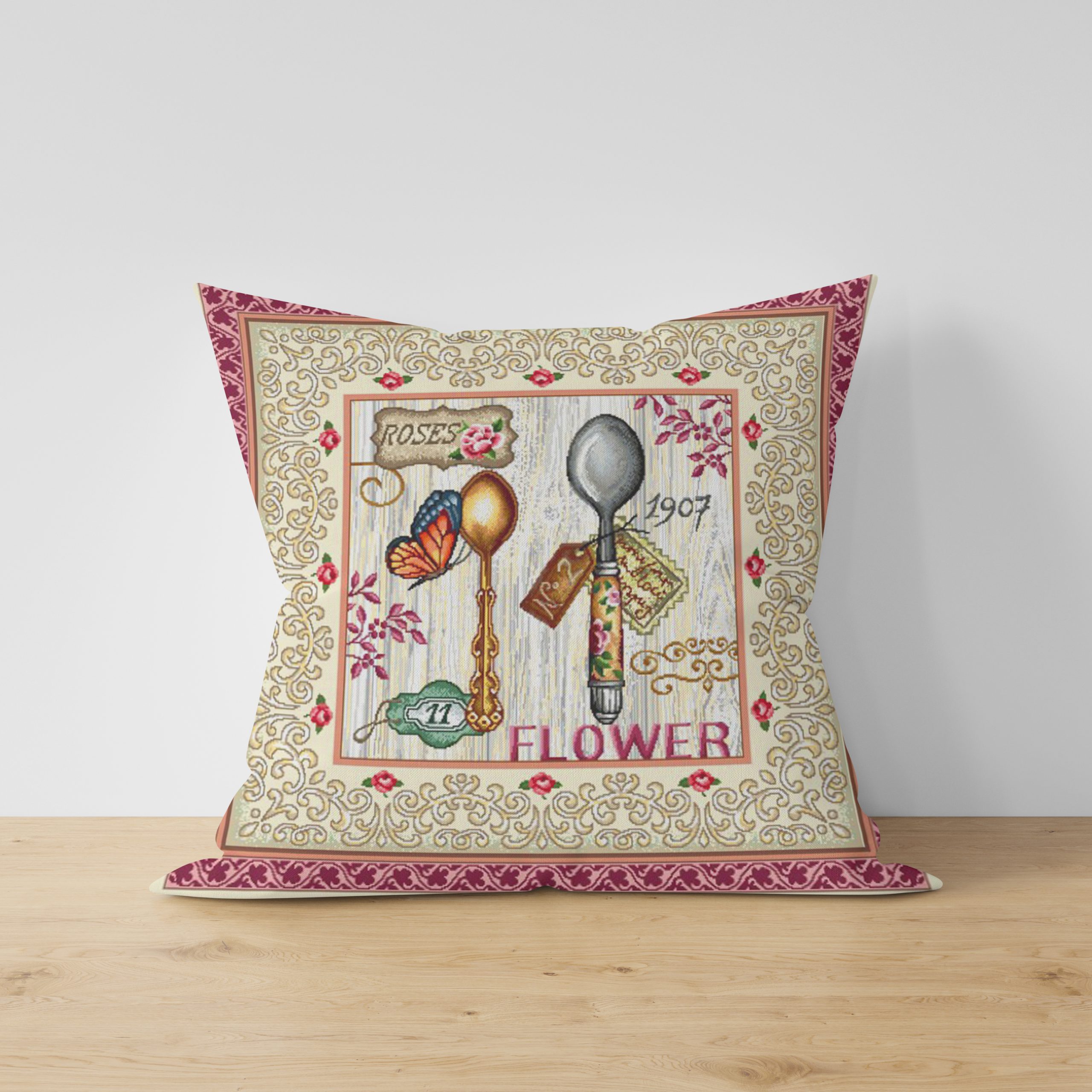 Ptextil - Жакардова декоративна калъфка Лъжички 45х45 см. Жакардова декоративна калъфка Лъжички 45х45 см.